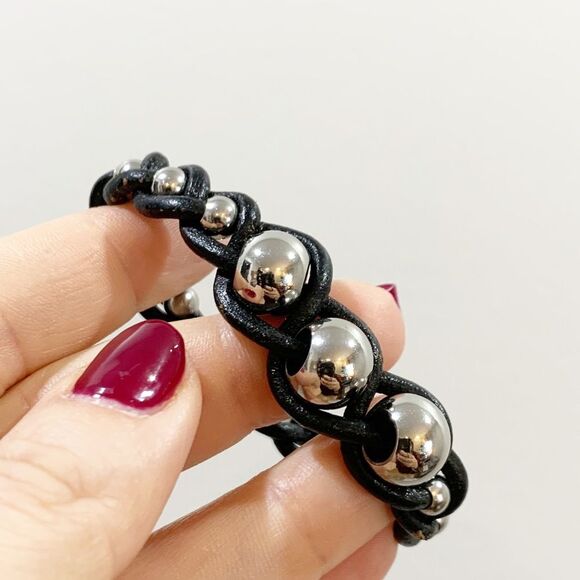 BRACELET Silver and Leather Braided Bracelet - Picture 5 of 7